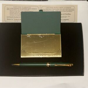 Executive Ballpoint Pen and business card holder. Green & Gold. New